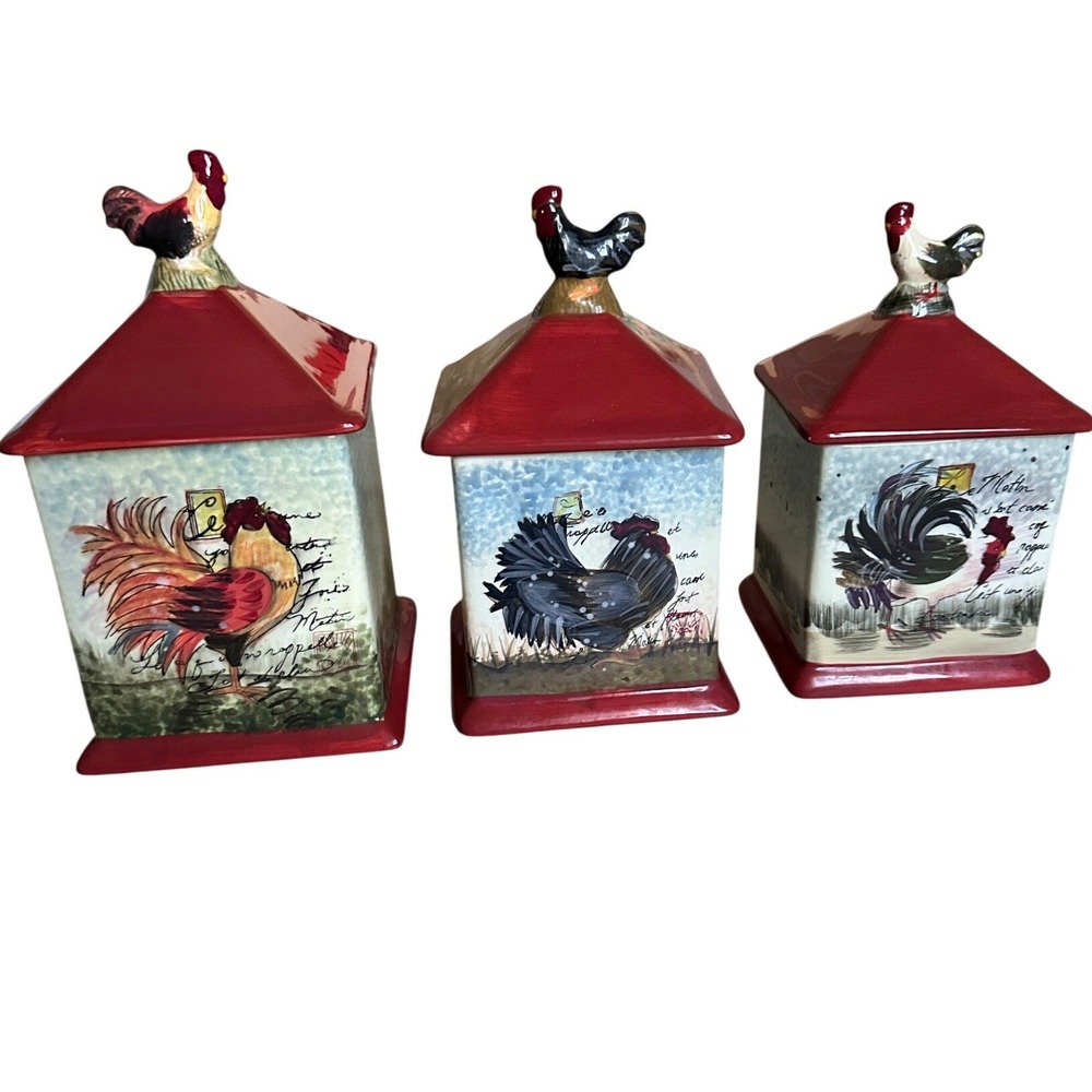 Susan Winget Handpainted Rooster Canister Set Country Certified International